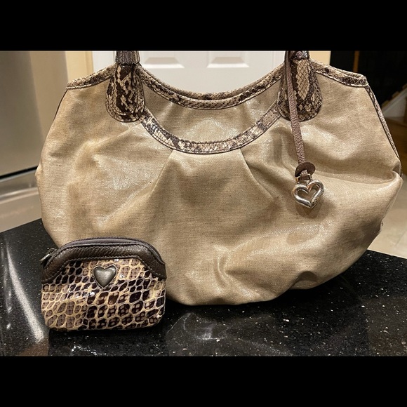 BRIGHTON Tan Faux Snakeskin Lthr Shoulder Bag Set - Picture 2 of 11